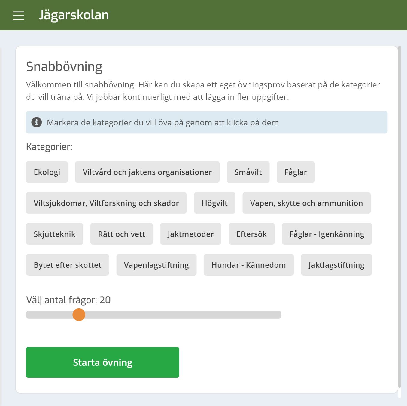 Träna på frågor från provets alla kategorier